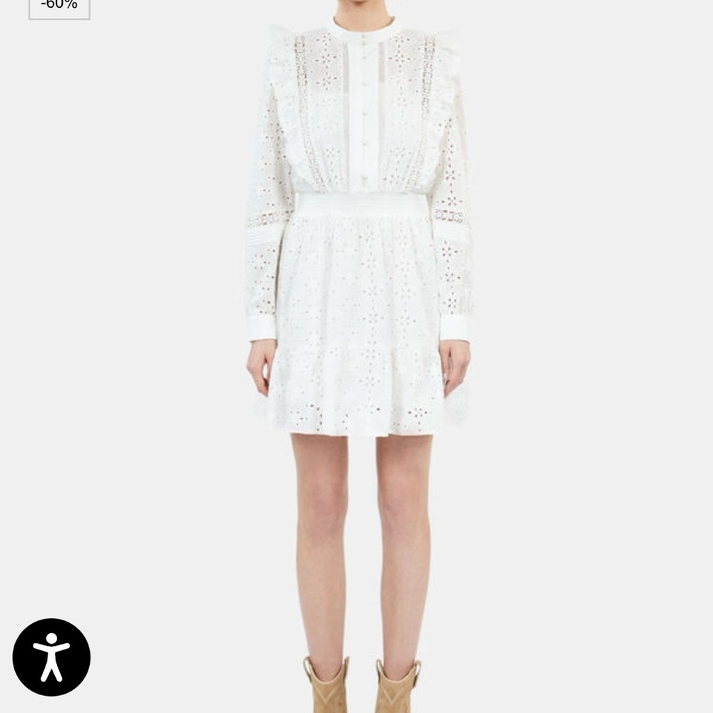 The Kooples White Long Sleeve Eyelet Dress